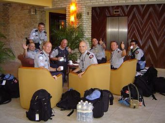 UN Canadian Police at the Karibe Hotel lobby having coffee